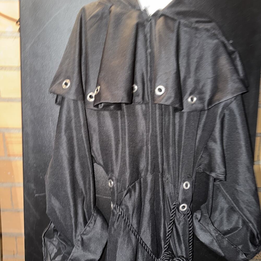 PMG Halloween Grim Reaper Hooded Robe Black Large 46-48 Rope Grommets Scary Evil